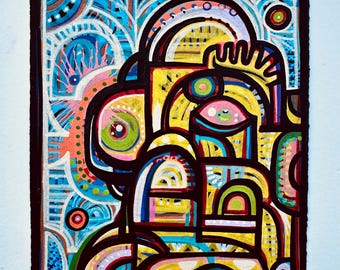FRIDAY NIGHT BABY - Small Abstract Figurative Drawing on Somerset Black Paper - 6x7