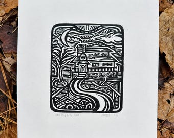 Come On Up to the House | 9x10 Linoleum Block Print | Limited Edition | Ink on Paper
