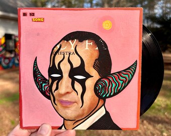 ROCK LOBSTER - Mixed Media Painting on a Vintage Record Sleeve - 7x7