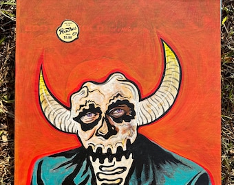 THE DEMON PEACHES - Mixed Media Painting on a Vintage Record Sleeve -12X12