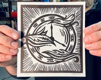 Time for Nothing | 5.5x6 Linoleum Block Print | Limited Edition | Ink on Paper