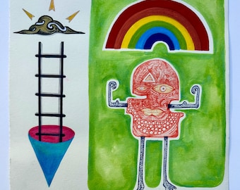 ANOTHER WORLD / One More Rung - Weird Drawing on Stonehenge Paper - 10x10