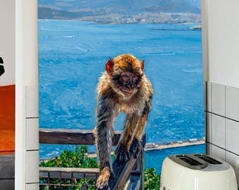 Gibraltar Monkey Impasto Painting, Barbary Macaque Textured Animal Art (Digital Download)