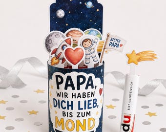 Duplo Banderole Vatertag | Dankeschön Vatertagsgeschenk | Persönliches Geschenk für Papa | Kreative Planeten & Universum Bastelvorlage PDF