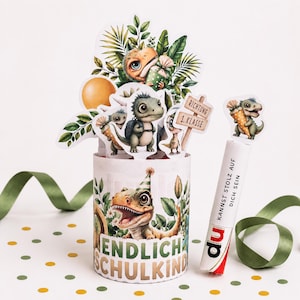 Dino Duplo back-to-school wrappers | Personalized back-to-school gift | Dinosaur craft template for boys | Small gift for a school cone