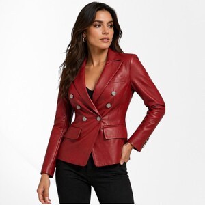 Women's Lambskin Leather Blazer: Double-Breasted Jacket