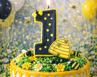 Bumblebee Birthday Number Candle: Polka Dot Party Decor