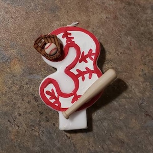 Baseball Painted Candle. - painted candle sports candle birthday cake cake topper cake candle party decoration baseball bat sports party
