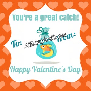 Goldfish Valentine&#39;s Goody Bag Tag- goody bag treat tag goldfish treat tag Valentine&#39;s treat bag goody bag tag