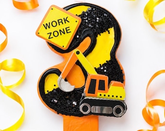 Construction Theme Painted Number Candle: Glitter Birthday Cake Topper
