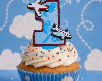 Bougie numéro d'avion - décoration de gâteau peinte à la main, accessoire de fête de la construction