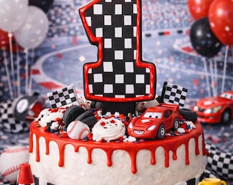 Racing Number Candle: Checkered Flag Birthday Party Decoration