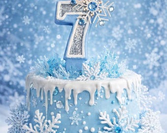 Frozen Inspired Number Candle: Glitter Snowflake Birthday Cake Topper
