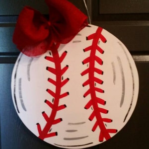 Wooden Painted Baseball Door Hanger - baseball door hanger door decor housewares home decor sports team decor wreath