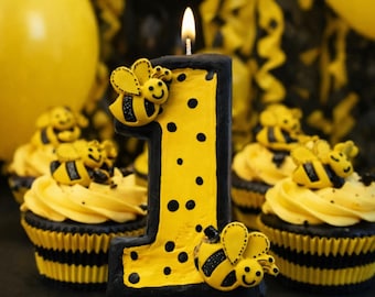 Bumblebee Birthday Number Candle: Polka Dot Party Decor
