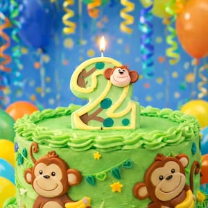Monkey Birthday Number Candle: Hand-Painted Party Decor