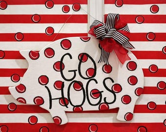 Painted Polka Dot Pig Door Hanger - Arkansas Razorbacks Decor