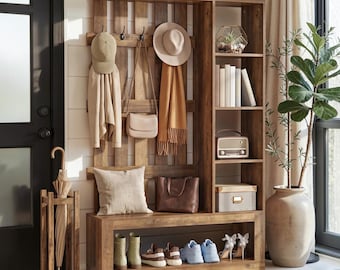 Farmhouse Hall Tree with Storage Bench & Entryway Coat Rack