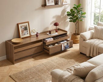 TV Stand, Modern LED Media Console with Storage