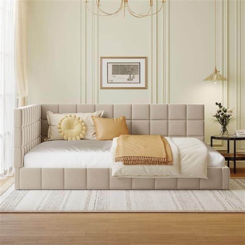 Full Size Upholstered Velvet Daybed Sofa Bed Frame in Beige - Etsy