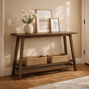 Solid Wood Console Table Farmhouse Entryway Shelf