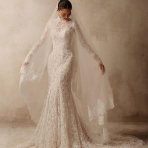 Robe de mariée sirène en dentelle à col haut, robe de mariée à manches longues, robe de mariée éthérée pour palais de justice, vintage image 7