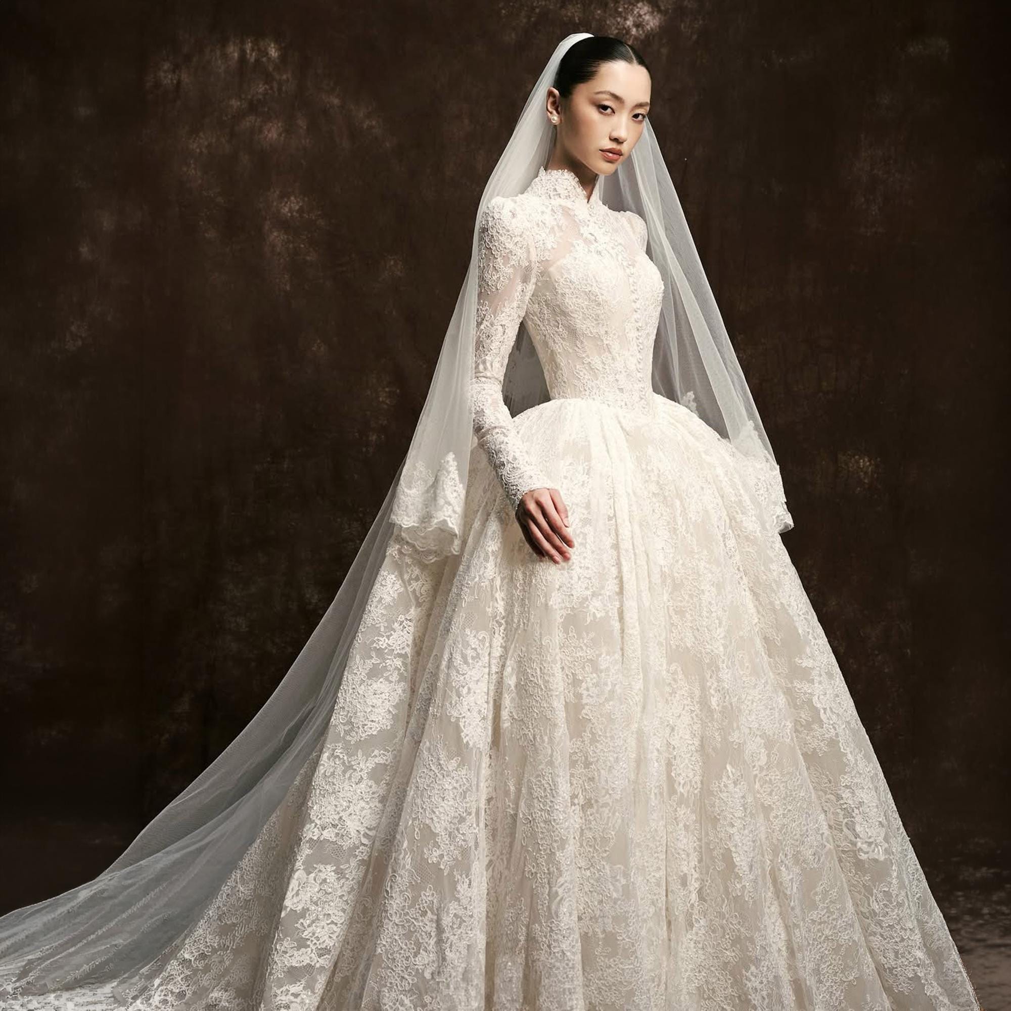 High Neck Lace Ball Gown