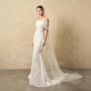 Vestido de novia estilo occidental con encaje de sirena y hombros descubiertos, elegante vestido de novia ajustado con cola, hecho a medida