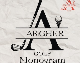 Zestaw Golf Split Monogram, Spersonalizowana ramka z imieniem golfisty SVG, Monogram piłki golfowej, Golfista SVG, Plik do wycinania kijów golfowych, Sylwetka Cricut PNG