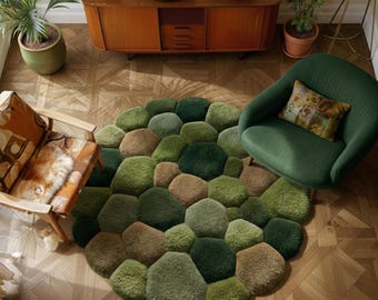 Moss Rug • Pebble Stone Carpet • Nature Inspired 3D Textured Rug