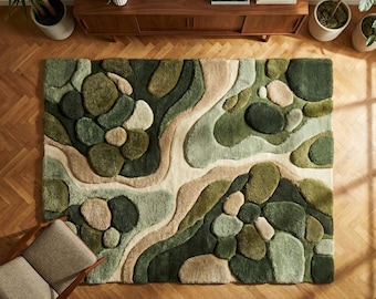 Moss Rug Organic Green Textured Area Rug Nature Inspired Modern Decor