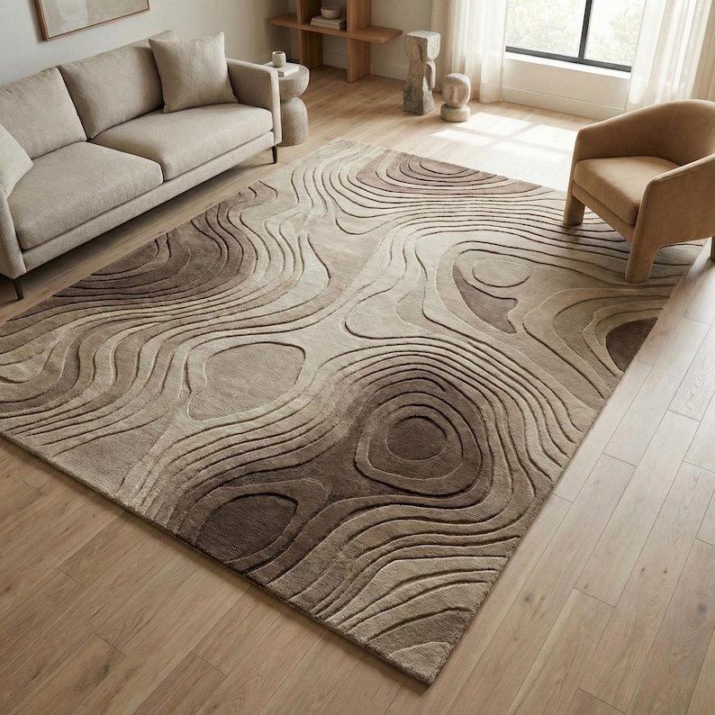 Modern Neutral Area Rug, Topographic Pattern Carpet, Organic Textured ...