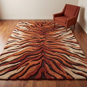 Tigerrandig matta, bränd orangebrun modern retro iögonfallande matta