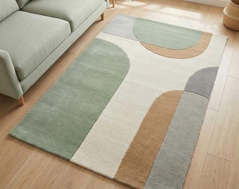 Modern Abstract Area Rug Neutral Geometric Living Room Carpet Soft Minimalist Decor