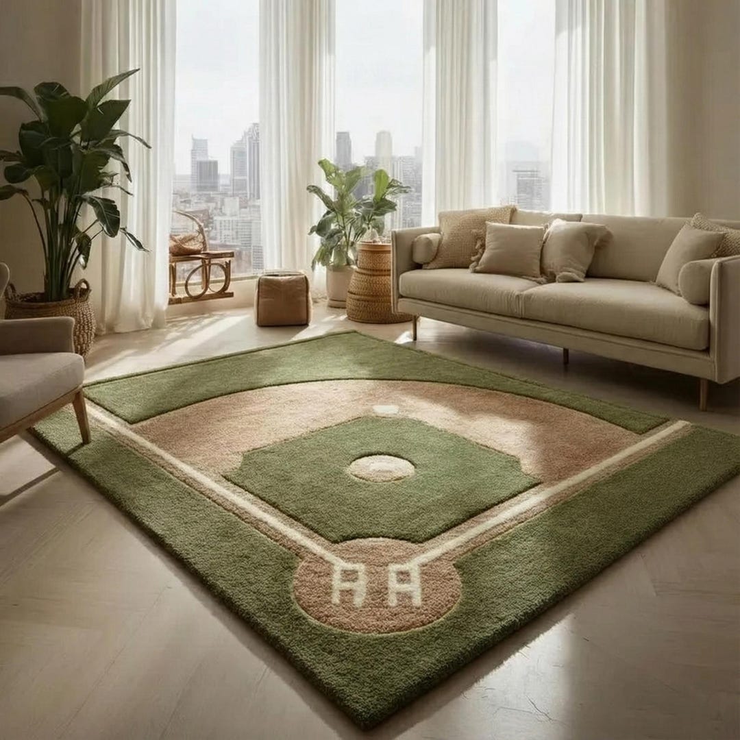 Homebase Rug Baseball Baseball Field Area Rug for Kids Room, Sports Nursery Carpet, Soft ...