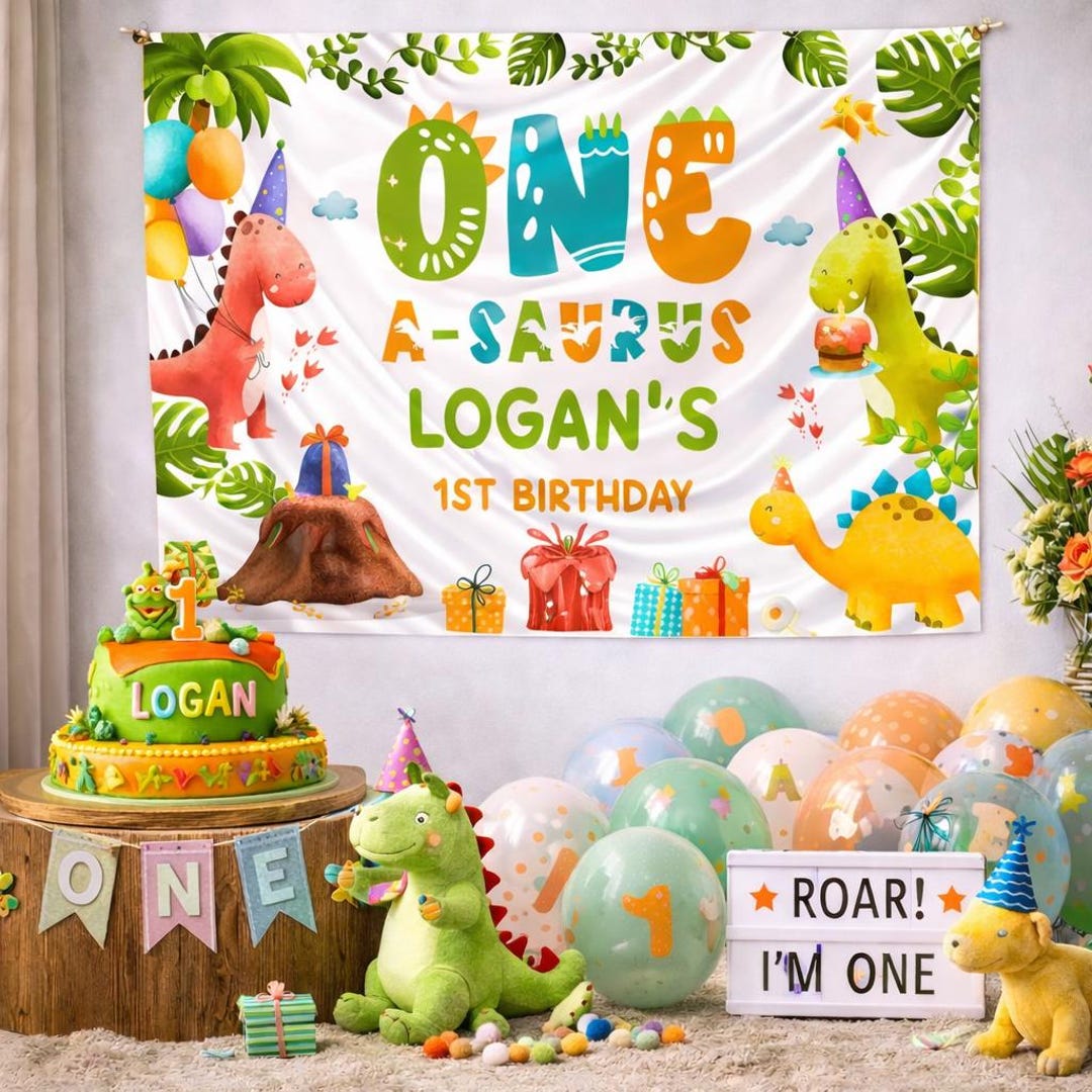 Personalized Dinosaur First Birthday Banner – Dino 1st Birthday Party ...