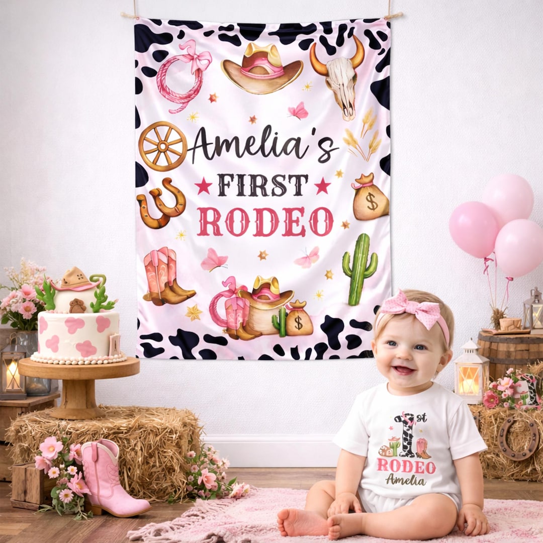 Customized First Rodeo Birthday Set, Cowgirl 1st Birthday Banner ...