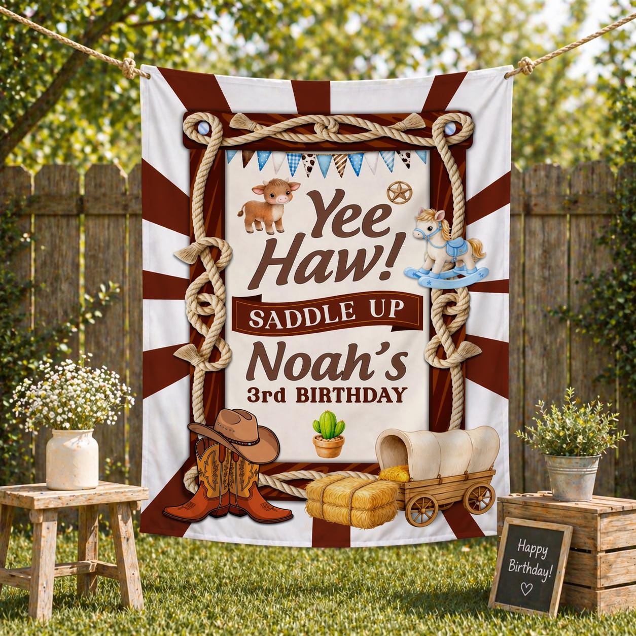 Personalized Cowboy Rodeo 3rd Birthday Banner, Western Birthday Boy ...