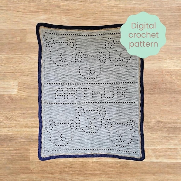 Personalised teddy bear crochet baby blanket pattern- custom name blanket- PDF digital download