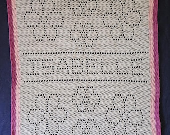 Personalised flower crochet baby blanket pattern- custom name blanket- PDF digital download