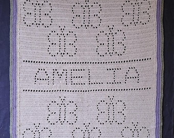 Personalised butterfly crochet baby blanket pattern- custom name blanket- PDF digital download