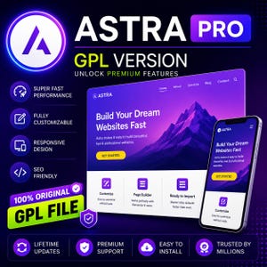 Astra Pro GPL-temapaket + startmall | Obegränsade webbplatser, livstidsuppdateringar (digital nedladdning)
