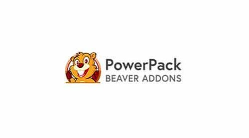 May include: A logo featuring a cartoon beaver with brown fur, a red nose, and white teeth inside a circular orange frame, positioned to the left of the dark brown text that reads PowerPack BEAVER ADDONS in a clean, sans-serif typeface.