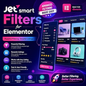 JetSmartFilters för Elementor WordPress Plugin GPL | Avancerad AJAX-filtrering för dynamiska webbplatser