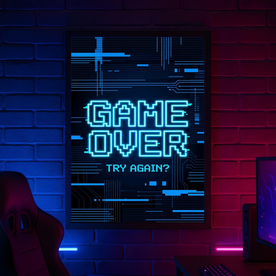 Game Over Neon Poster, Cyber Gaming Wall Art - Etsy
