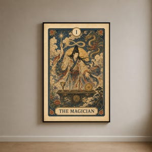 Póster del Tarot Japonés El Mago, Arte de Pared Ukiyo-E del Dragón Arcanos Mayores del Tarot