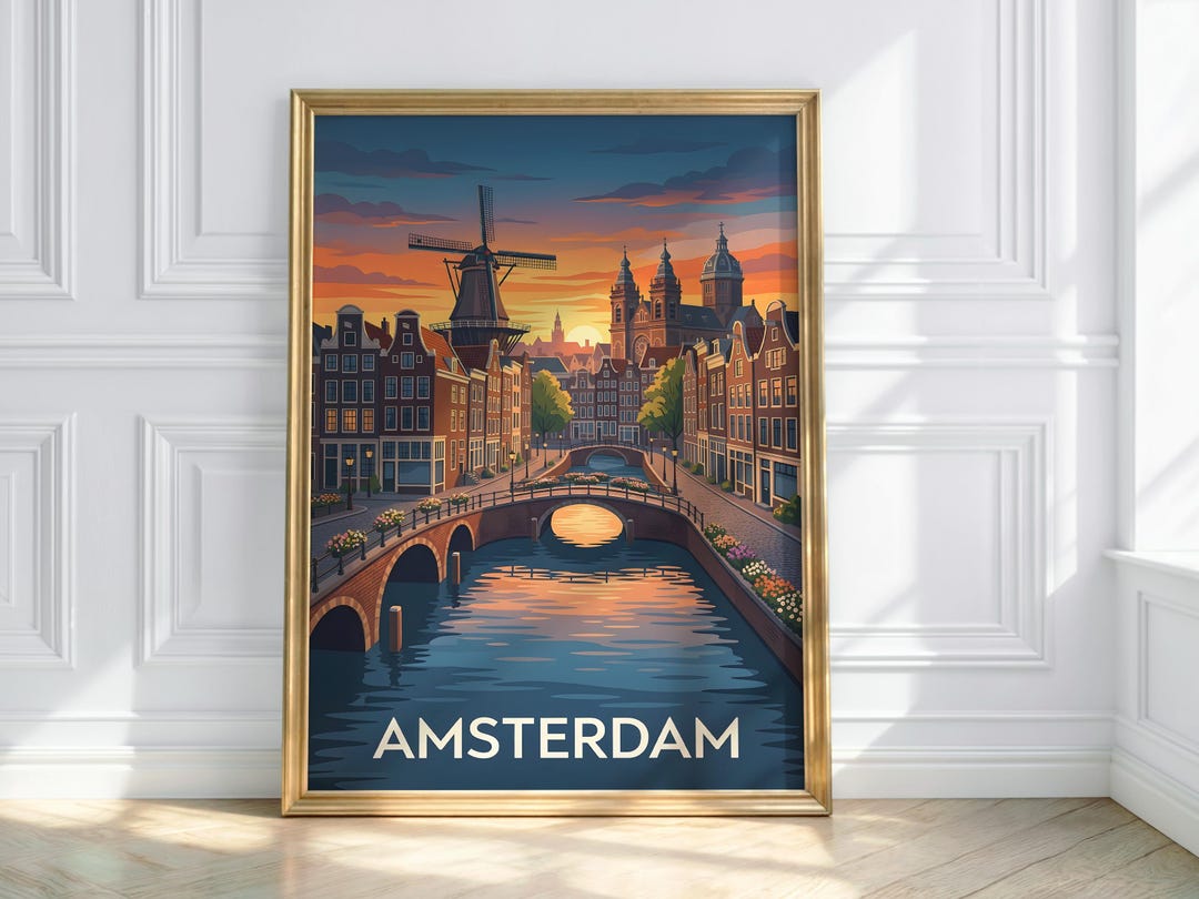 Amsterdam Travel Poster | Vintage Cityscape Wall Art Retro Netherlands ...