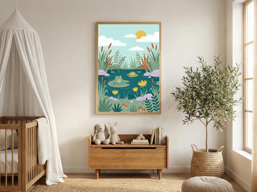 frog-pond-art-print-whimsical-nursery-wall-decor-etsy