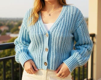 Chunky Ribbed Crochet Cardigan Pattern Cozy Beginner Project (PDF Download)