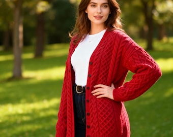 Cozy Cable Knit Oversize Cardigan Sweater for Women (PDF Download)